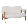 NATURAL WOOD TWO-SEATER SOFA WITH CREAM CUSHION 145X80X83CM