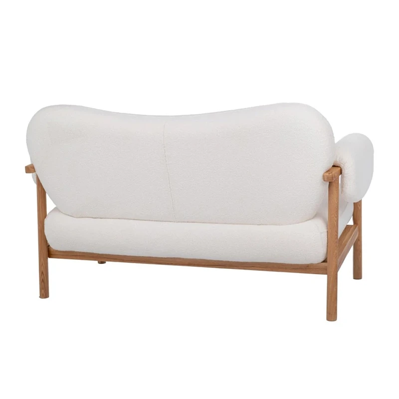 NATURAL WOOD TWO-SEATER SOFA WITH CREAM CUSHION 145X80X83CM