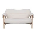 NATURAL WOOD TWO-SEATER SOFA WITH CREAM CUSHION 145X80X83CM