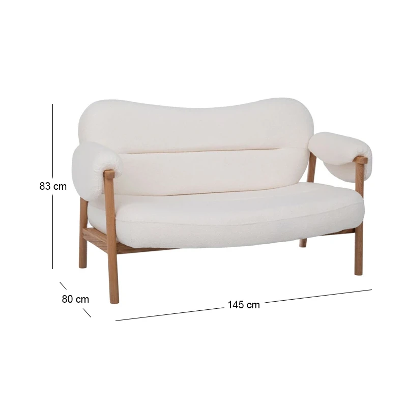 NATURAL WOOD TWO-SEATER SOFA WITH CREAM CUSHION 145X80X83CM
