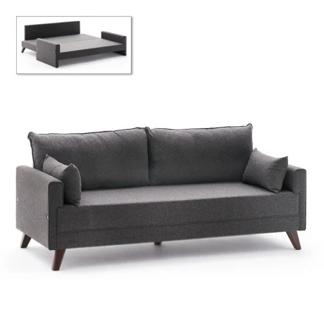 Bella Megapap fabric sofa bed three - seater in anthracite color 208x81x85cm.