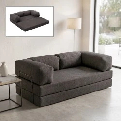 Comfort Megapap fabric three seat sofa bed in anthracite color 190x95x75cm. Comfort Megapap fabric three seat sofa bed in anthracite color 190x95x75cm.