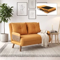 Cosmo Megapap fabric two seater sofa bed in mustard color 133x78x78cm. Cosmo Megapap fabric two seater sofa bed in mustard color 133x78x78cm.