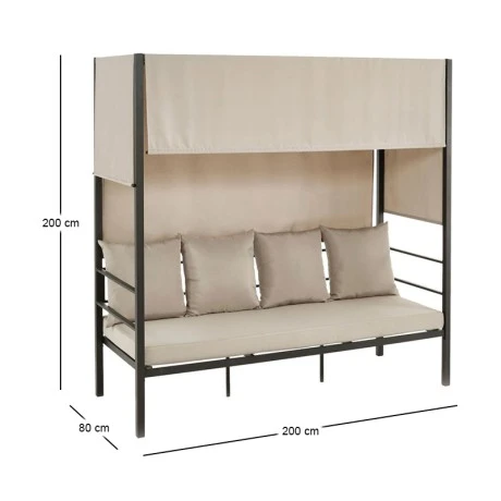 Sky garden sofa - bed with metallic frame in anthracite and fabric in ecru 200x80x200cm.