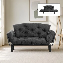 Nitta Megapap two seater fabric sofa bed in dark grey color 155x70x85cm. Nitta Megapap two seater fabric sofa bed in dark grey color 155x70x85cm.
