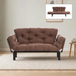 Nitta Megapap two seater fabric sofa bed in brown color 155x70x85cm. Nitta Megapap two seater fabric sofa bed in brown color 155x70x85cm.