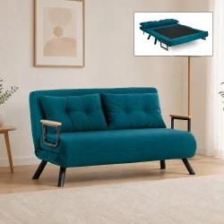 Sando Megapap fabric two seater sofa bed in petrol green color 133x78x78cm.