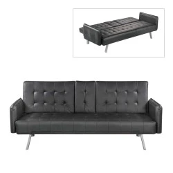 Sofa - bed WELLS three-seater from Pu techno-leather in black color 188x82x80cm. Sofa - bed WELLS three-seater from Pu techno-leather in black color 188x82x80cm.