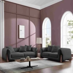 KANSAS Sofa Set (2+3) Teddy Black Fabric KANSAS Sofa Set (2+3) Teddy Black Fabric