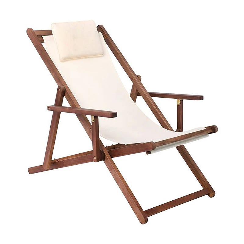 Deckchair 3-POS Acacia (w/arms), Fabric Ecru Water Repellent