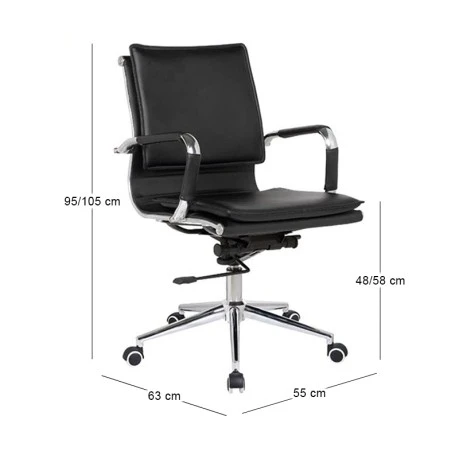 Work chair with Pu in black color 55x63x95/105cm.