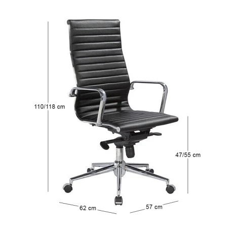 Manager armchair with Pu in black color 57x62x110/118cm.