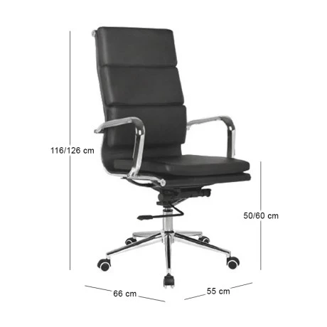 Manager armchair with Pu in black color 55x66x116/126cm.