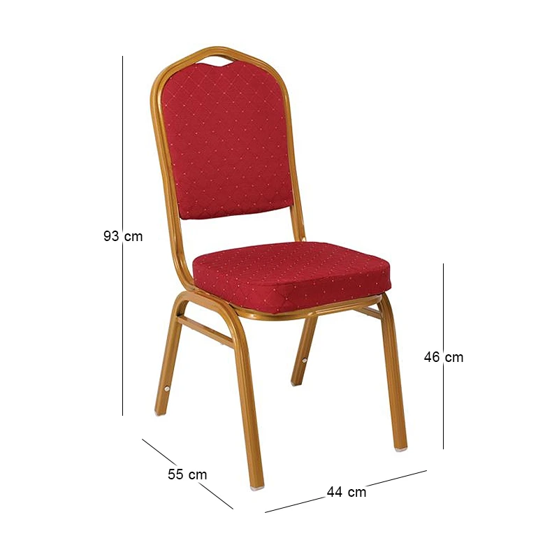 HILTON Banquet chair, Red Fabric, Gold Metal Frame