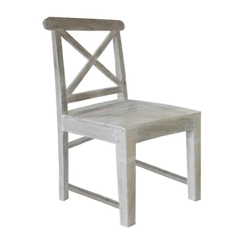 Maison Kika chair by solid wooden frame in antique white color 46x50x94cm.