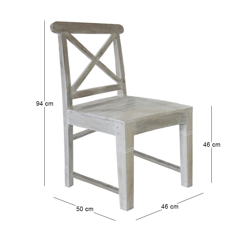 Maison Kika chair by solid wooden frame in antique white color 46x50x94cm.