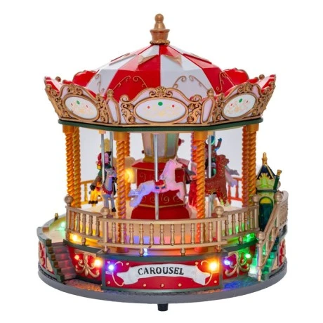CHRISTMAS CAROUSEL ANIMATED WITH LIGHTS 22.5X22.5X23.5CM BATTERY OPPERATED
