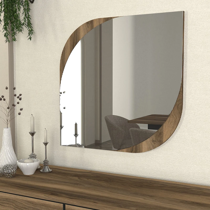 Lava Megapap melamine mirror in walnut color 70x2.2x70cm.