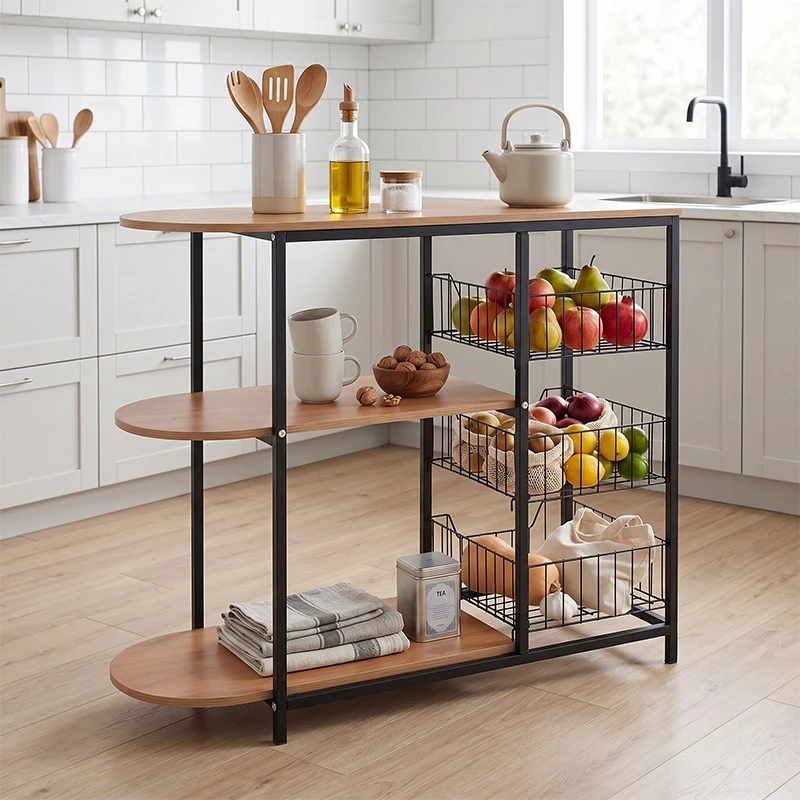 KITCHEN Rack Metal Black/Natural Oak