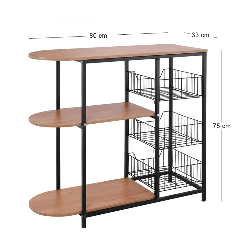 KITCHEN Rack Metal Black/Natural Oak
