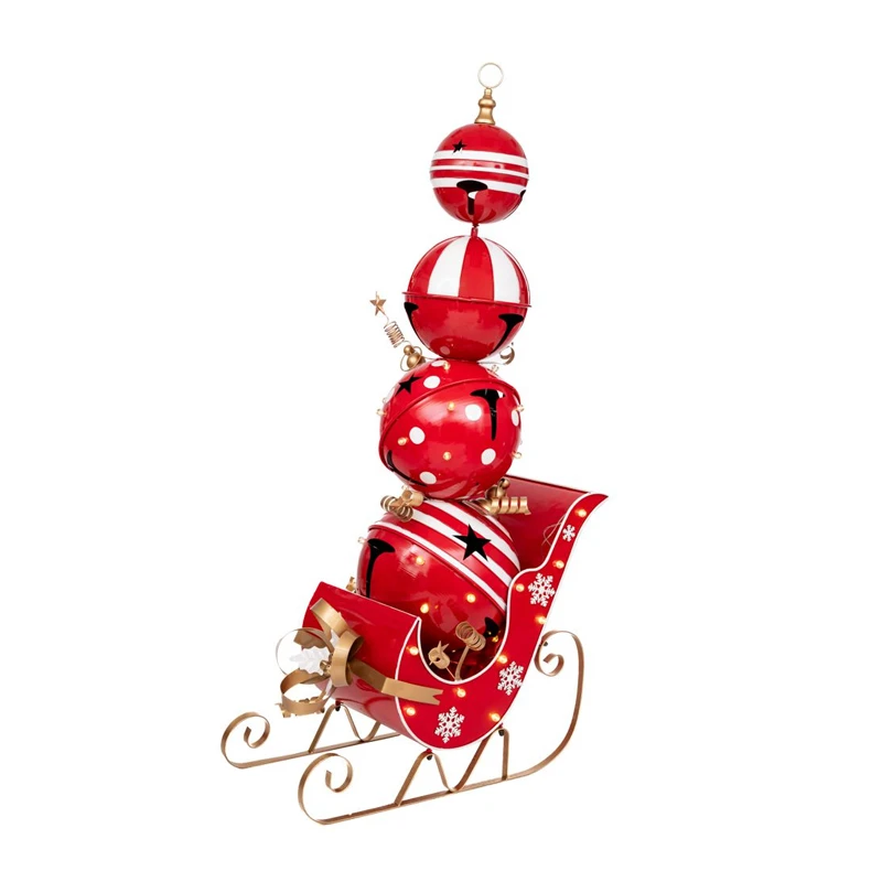 XMAS RED METAL SLEIGH FILLED WITH RED METAL BELLS 85X53X170CM