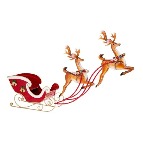 XMAS RED METAL SLEIGH WITH TWO METAL REINDEER IN THE AIR 90X18X58CM