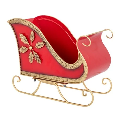 XMAS RED METAL SLEIGH WITH GOLD DETAILS 40X20X31,5CM