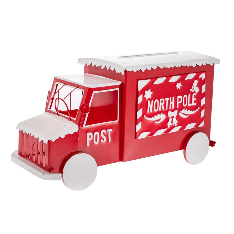 XMAS RED METAL TRUCK MAILBOX 72X28X40CM