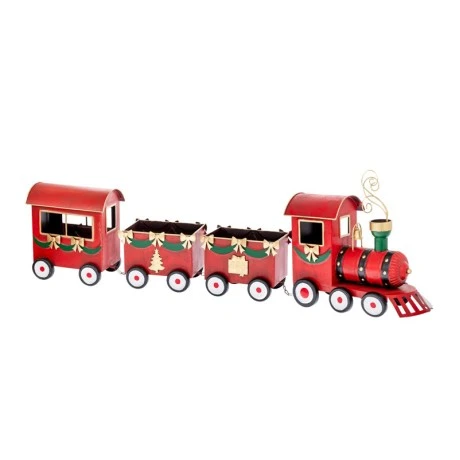 XMAS RED METAL TRAIN WITH THREE WAGONS 125X17X38,5CM