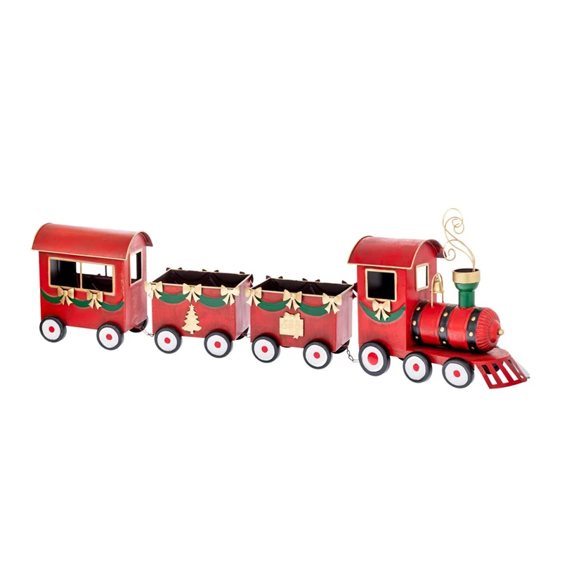 XMAS RED METAL TRAIN WITH THREE WAGONS 125X17X38,5CM