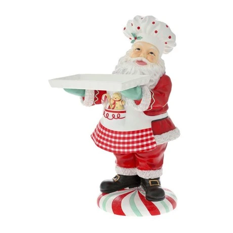 XMAS RED POLYRESIN SANTA CHEF HOLDING A PLATE 35X36X68CM