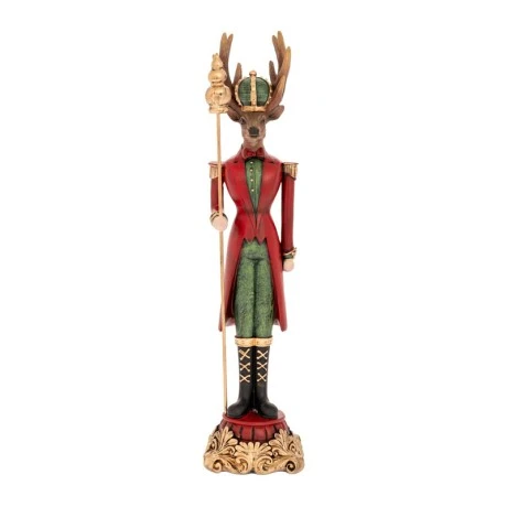 XMAS RED  GREEN RESIN DEER HOLDING A SCEPTER 9X9X37,5CM