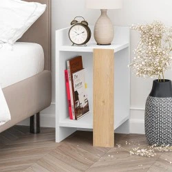 Κομοδίνο Elos Megapap αριστερό χρώμα λευκό - saphhire oak 30x31,7x55εκ.