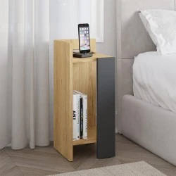 Elos Megapap melamine nightstand left module in sapphire oak - anthracite color 25x27x60cm. Elos Megapap melamine nightstand left module in sapphire oak - anthracite color 25x27x60cm.