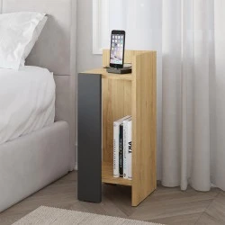 Elos Megapap melamine nightstand right module in sapphire oak - anthracite color 25x27x60cm. Elos Megapap melamine nightstand right module in sapphire oak - anthracite color 25x27x60cm.