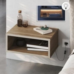 Brik Megapap wall mounted nighstand with LED light in walnut - sandstone color 45x30x18cm. Brik Megapap wall mounted nighstand with LED light in walnut - sandstone color 45x30x18cm.
