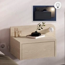 Dotta Megapap wall mounted nighstand with LED light in light oak color 52x33.6x28cm. Dotta Megapap wall mounted nighstand with LED light in light oak color 52x33.6x28cm.
