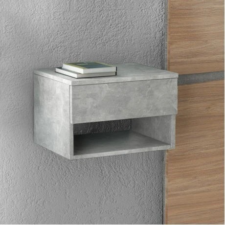Bianca Megapap melamine hanging bedside table in grey concrete color 40x30x23cm.