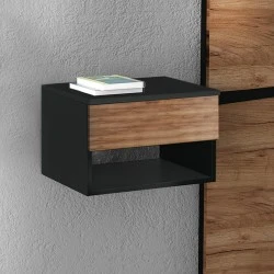 Bianca Megapap melamine hanging bedside table in black - light walnut color 40x30x23cm. Bianca Megapap melamine hanging bedside table in black - light walnut color 40x30x23cm.
