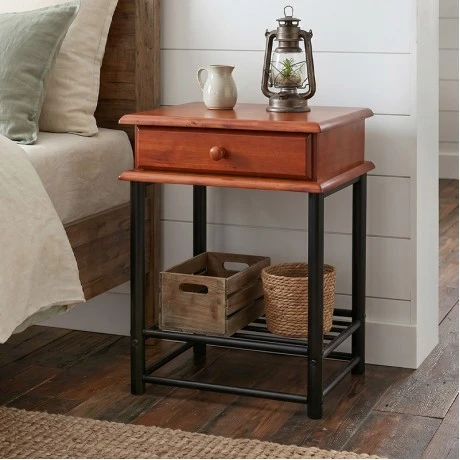 FLORA-II Side Table Metal Black/Wood Walnut
