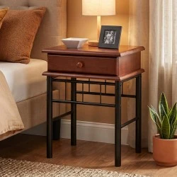 FLORA Side Table Metal Black/Wood Walnut FLORA Side Table Metal Black/Wood Walnut