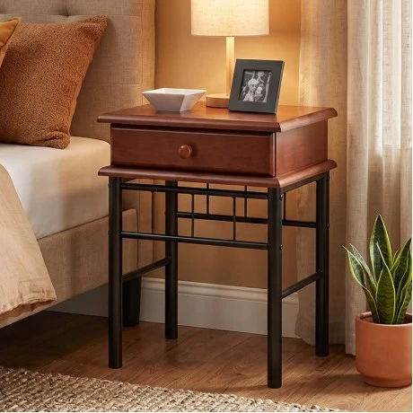 FLORA Side Table Metal Black/Wood Walnut