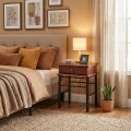 FLORA Side Table Metal Black/Wood Walnut