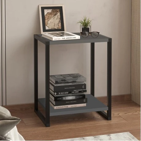 Gina Megapap melamine - metal nightstand in anthracite color 39x30x48cm.