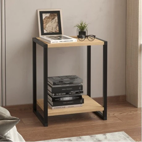 Κομοδίνο Gina Megapap χρώμα sapphire oak - μαύρο 39x30x48εκ.