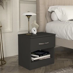 Lube Megapap melamine nightstand in anthracite color 40x28,2x40cm. Lube Megapap melamine nightstand in anthracite color 40x28,2x40cm.