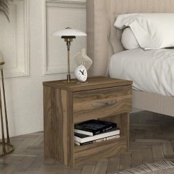 Lube Megapap melamine nightstand in walnut color 40x28,2x40cm. Lube Megapap melamine nightstand in walnut color 40x28,2x40cm.