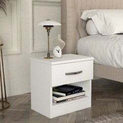 Lube Megapap melamine nightstand in white color 40x28,2x40cm. Lube Megapap melamine nightstand in white color 40x28,2x40cm.