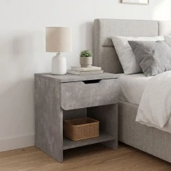 Mida Megapap melamine nightstand in concrete grey color 45x40x52cm. Mida Megapap melamine nightstand in concrete grey color 45x40x52cm.