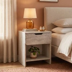 Mida Megapap melamine nightstand in travertine color 45x40x52cm. Mida Megapap melamine nightstand in travertine color 45x40x52cm.